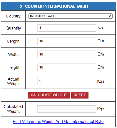 ST Courier Charges by selected country