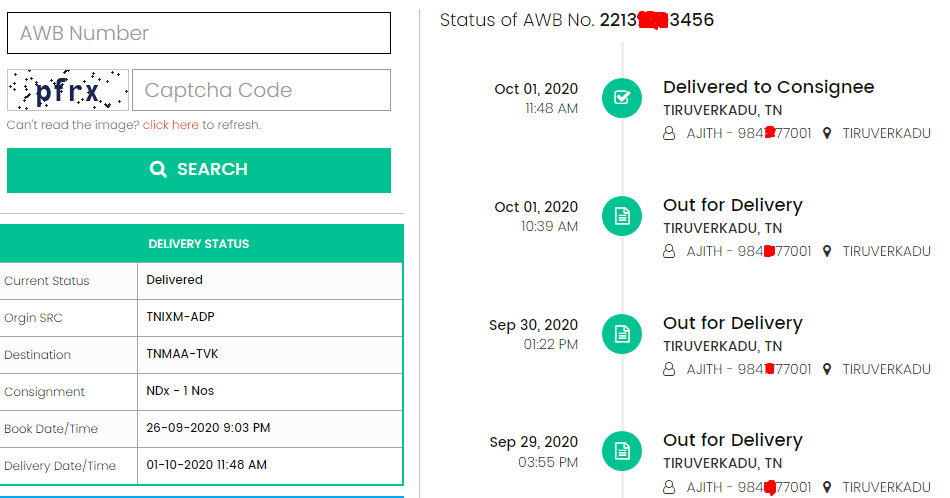 Franch express tracking by consignment number